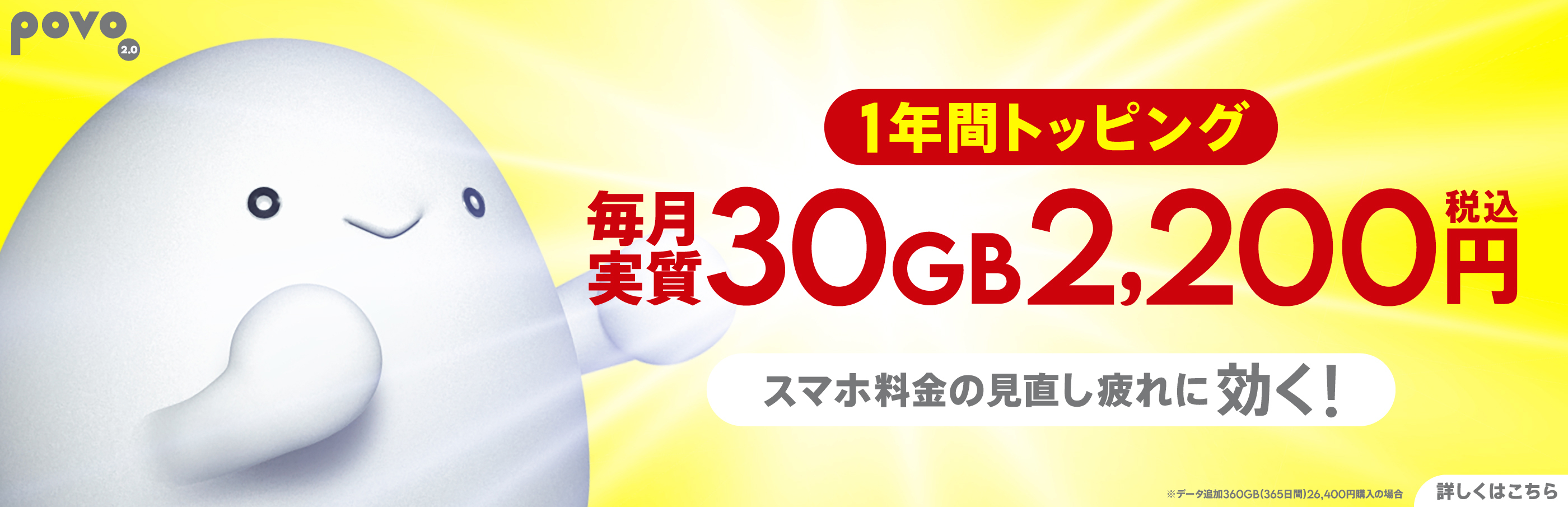 1年間トッピング　毎月実質30GBで2,200円